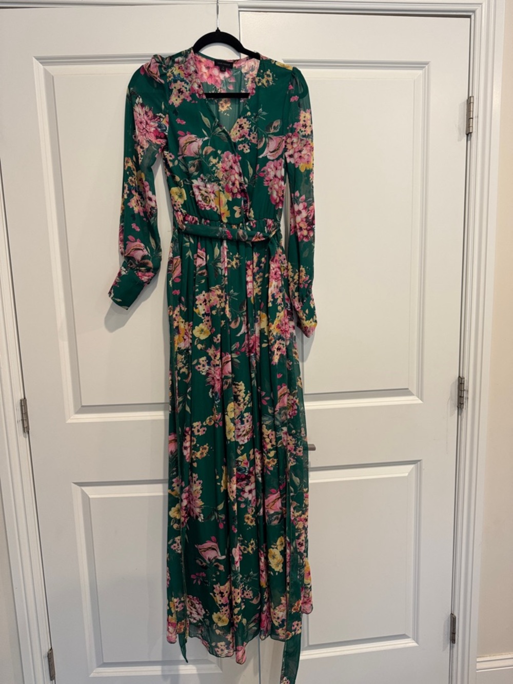 Miss Avenue Green Floral Maxi Dress with Tie Waist